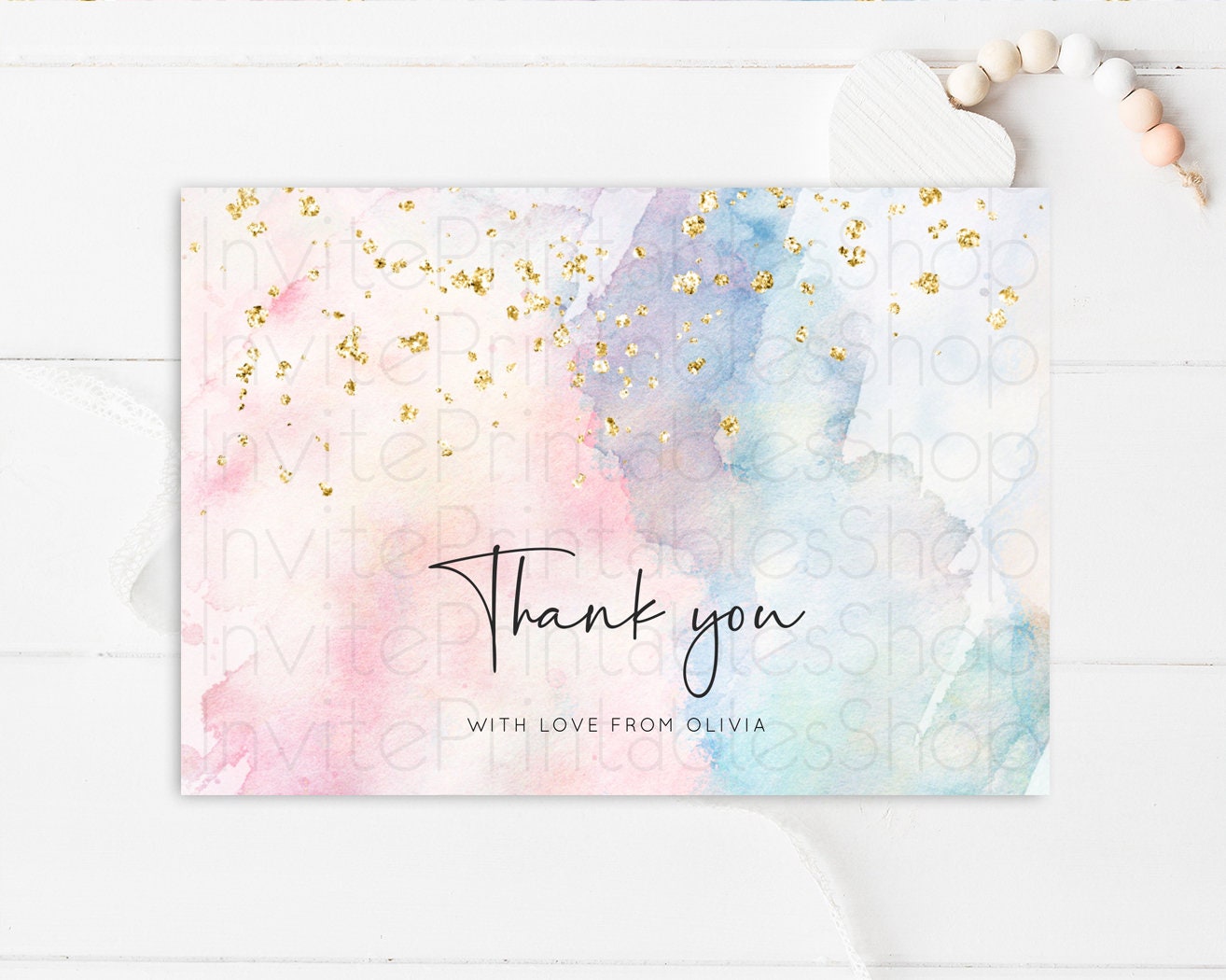 Pastel Rainbow Thank you Colorful Watercolor Gift Cards Splash Gold Glitter Card Birthday Engaged Baby Shower Wedding Folded/ Postcard 276