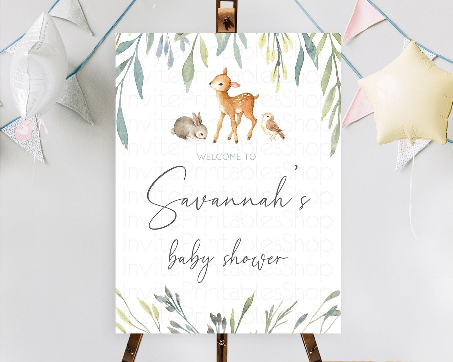 Fawn Baby Shower Welcome Sign Deer Welcome Board Floral Deer Welcome Poster Enchanted Forest Butterfly Pastel Floral Welcome Sign D10919