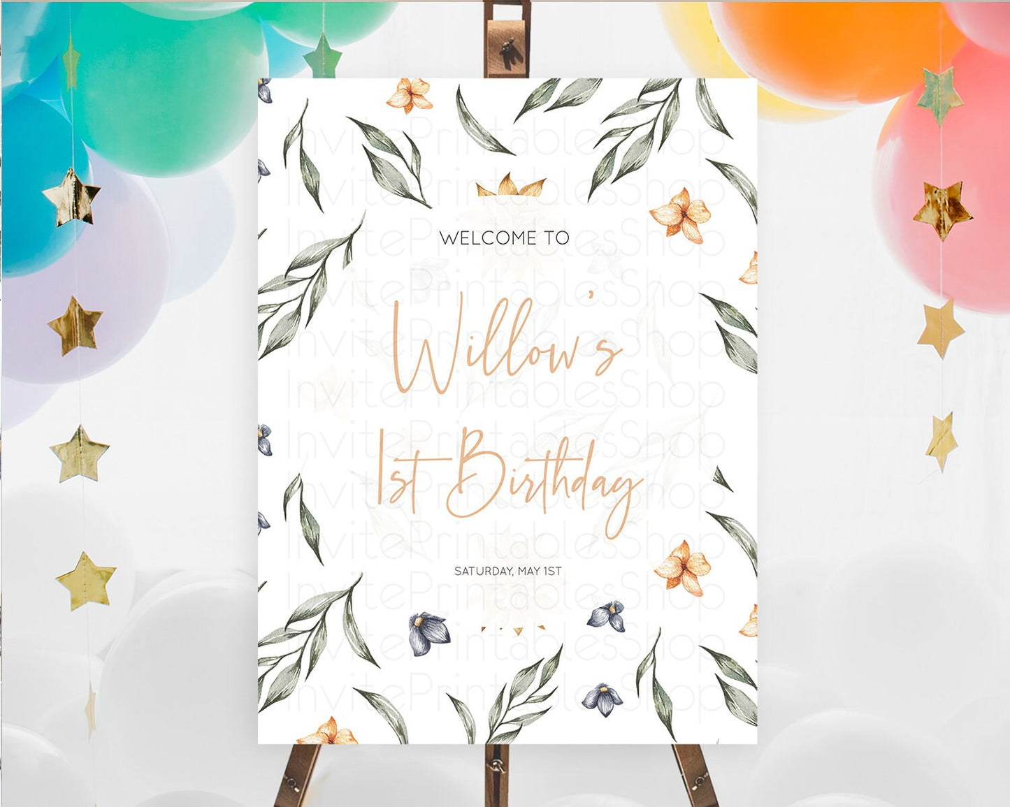 Leafy Welcome Sign Green Leaf Welcome Board Greenery Eucalyptus Fern Spray Leaves Watercolor Boho Garden First Birthday Welcome Sign D10544