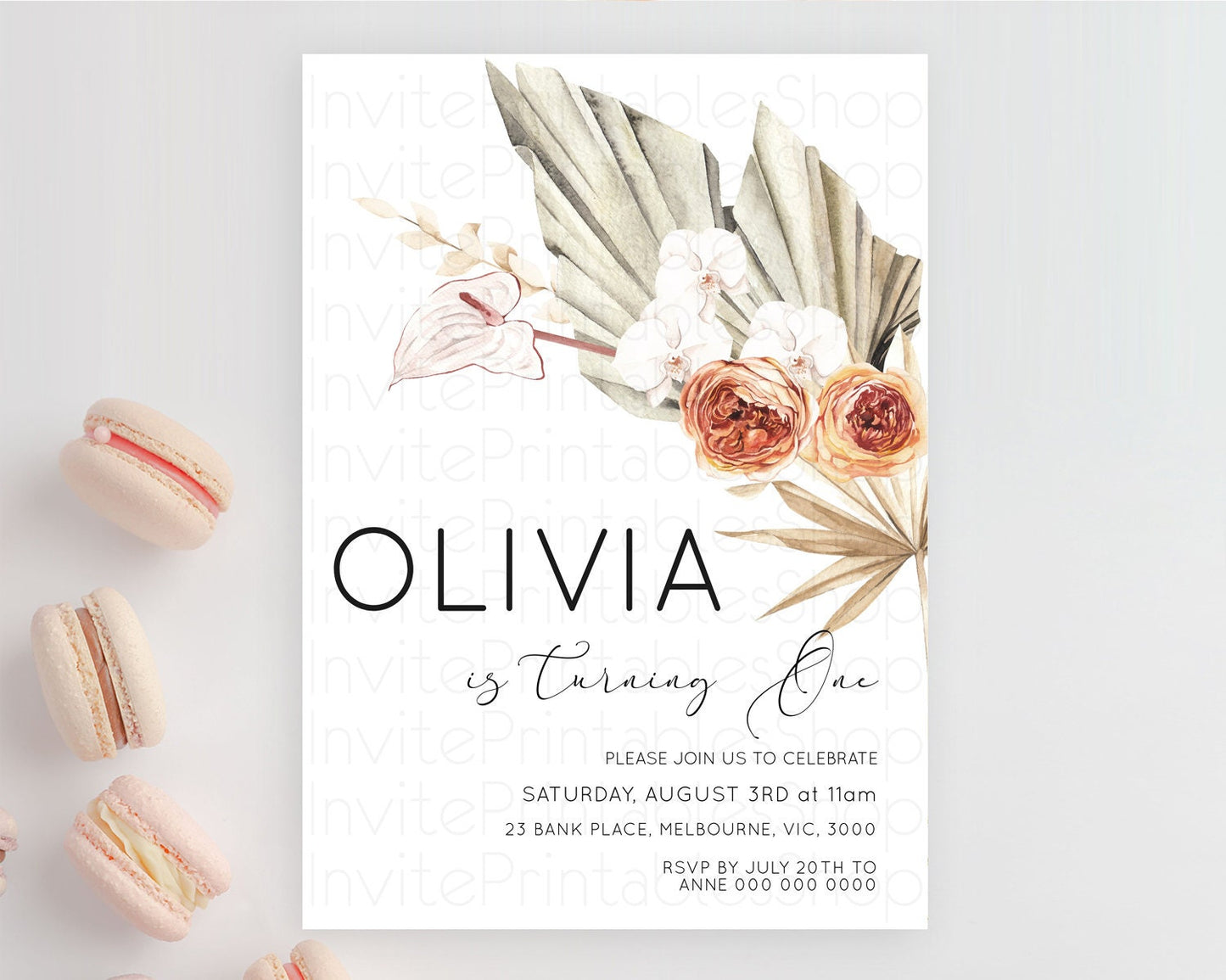 Tropical Invitation Tropical Birthday Invitation Tropical Floral Invitation Palm Leaf Fern Invite Frangipani White Orchid Invitation D11070