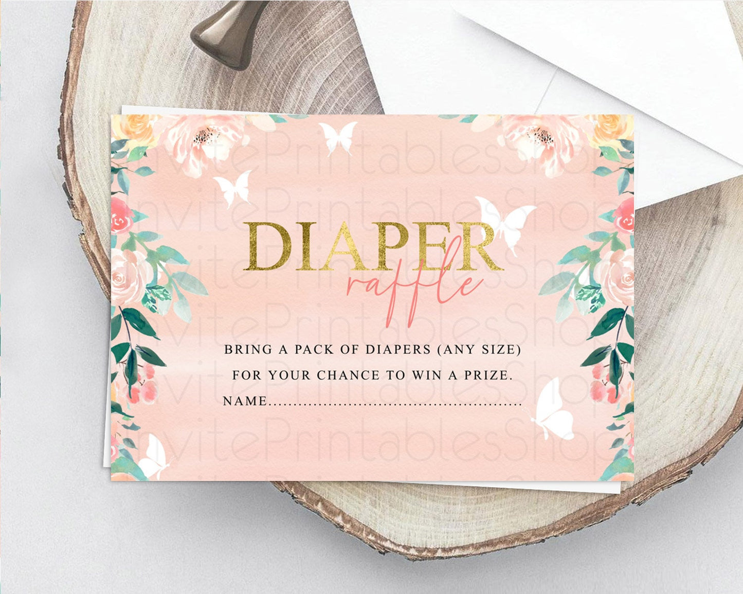 Secret Garden Diaper Raffle Card Boho Wildflower Diaper Raffle Insert Pastel Flower Garden Baby Shower Card Flower Raffle Game D10245