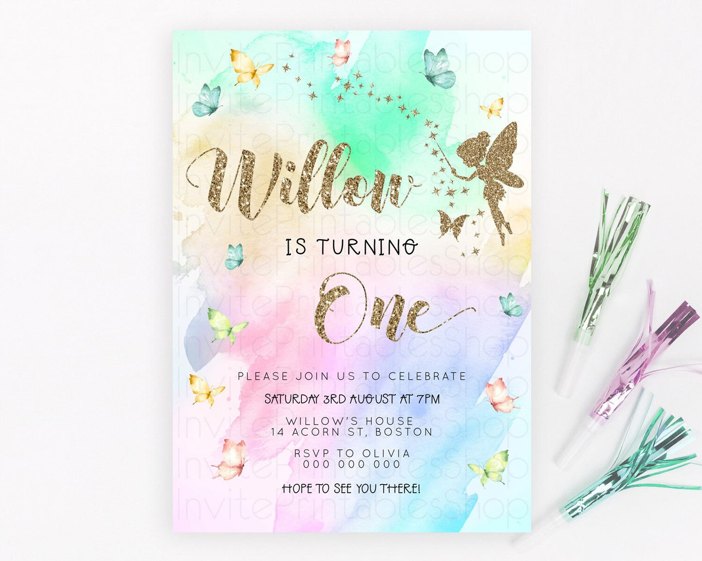 Editable Pastel Fairy Birthday Invitation Pastel Butterflies Fairy Birthday