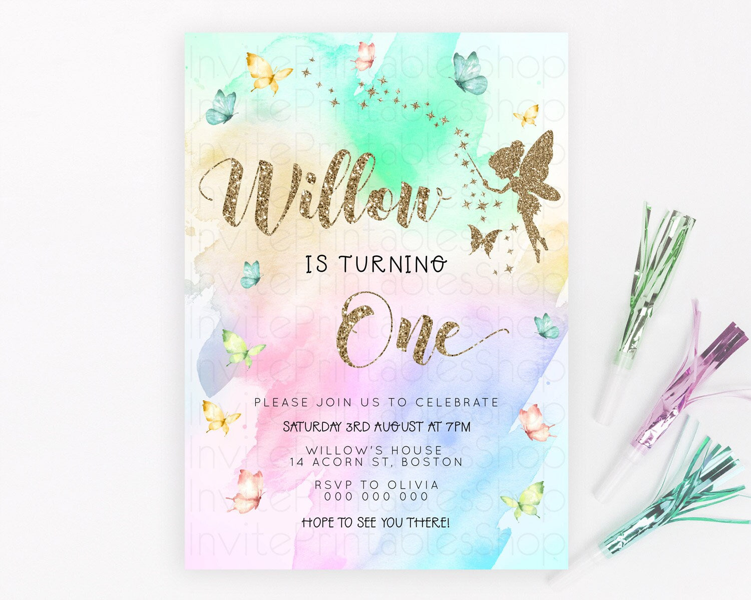 Editable Pastel Fairy Birthday Invitation Pastel Butterflies Fairy Birthday