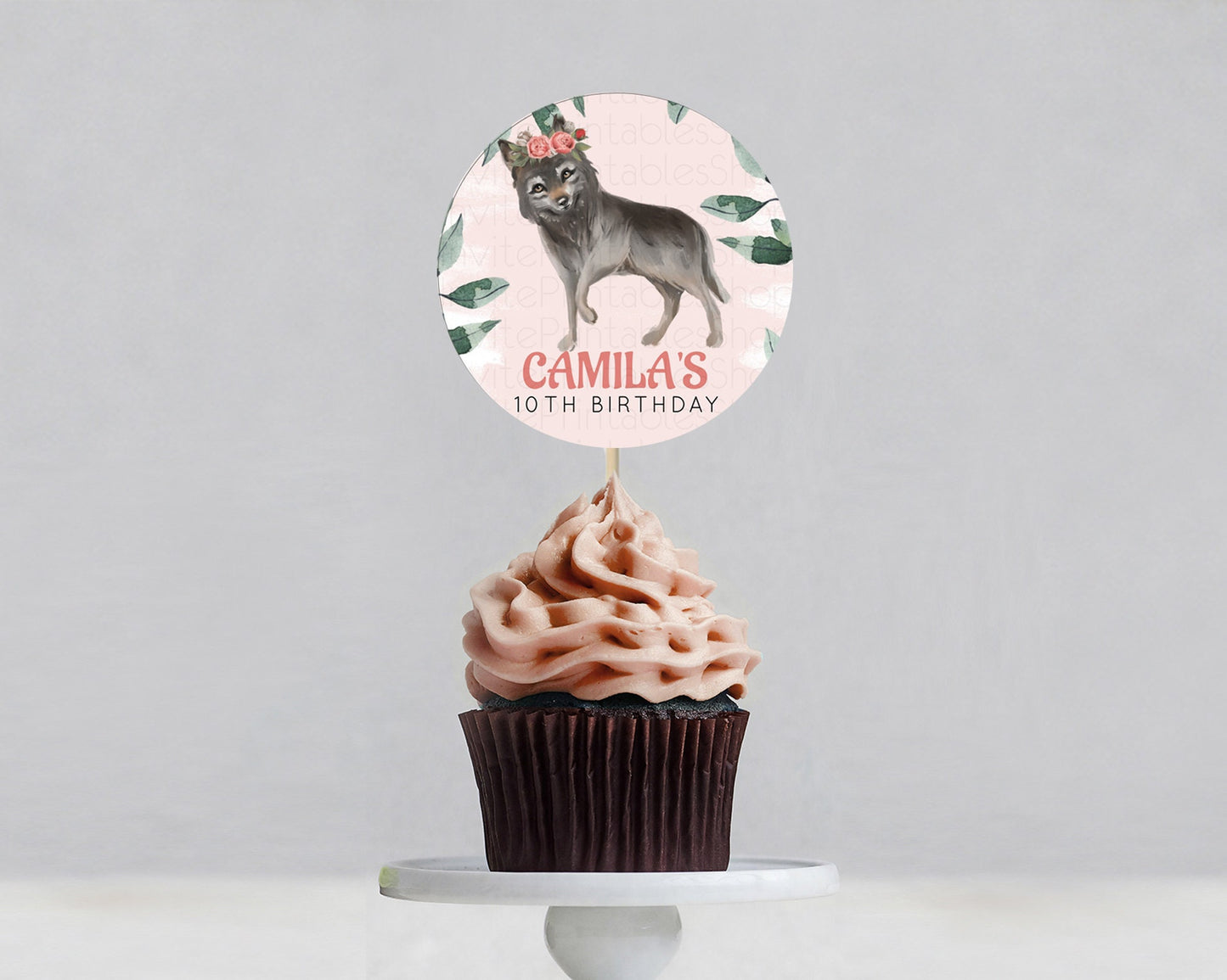 Wolf Cupcake Toppers Wolf Cupcake Pastel Wolf Decor Enchanted Forest Woods Wolf Floral Cupcake Howling Party Cupcake First Birthday D10535