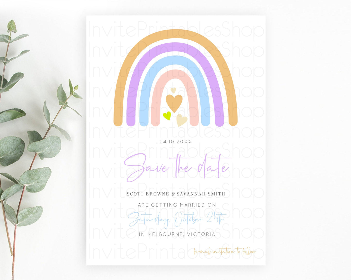 Pastel Rainbow Save The Date Template Boho Colorful Rainbow Party Rainbow Baby Theme For 1st Birthday Baptism Baby Shower Wedding D10238