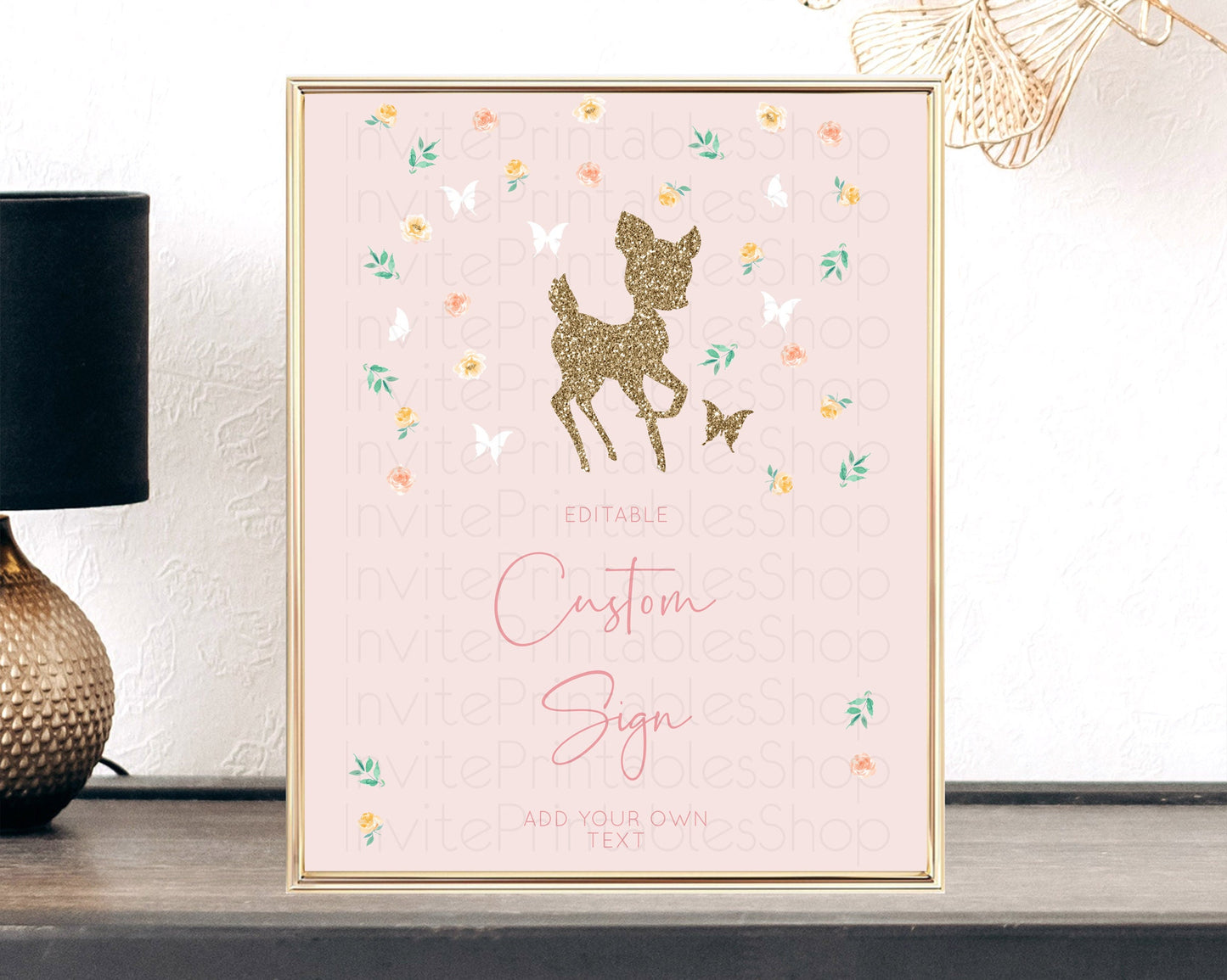 Fawn Deer Sign Pastel Floral Deer Table Sign Decor  Enchanted Forest Butterfly Party 1st Birthday Baptism Baby Shower Bridal Shower D10386