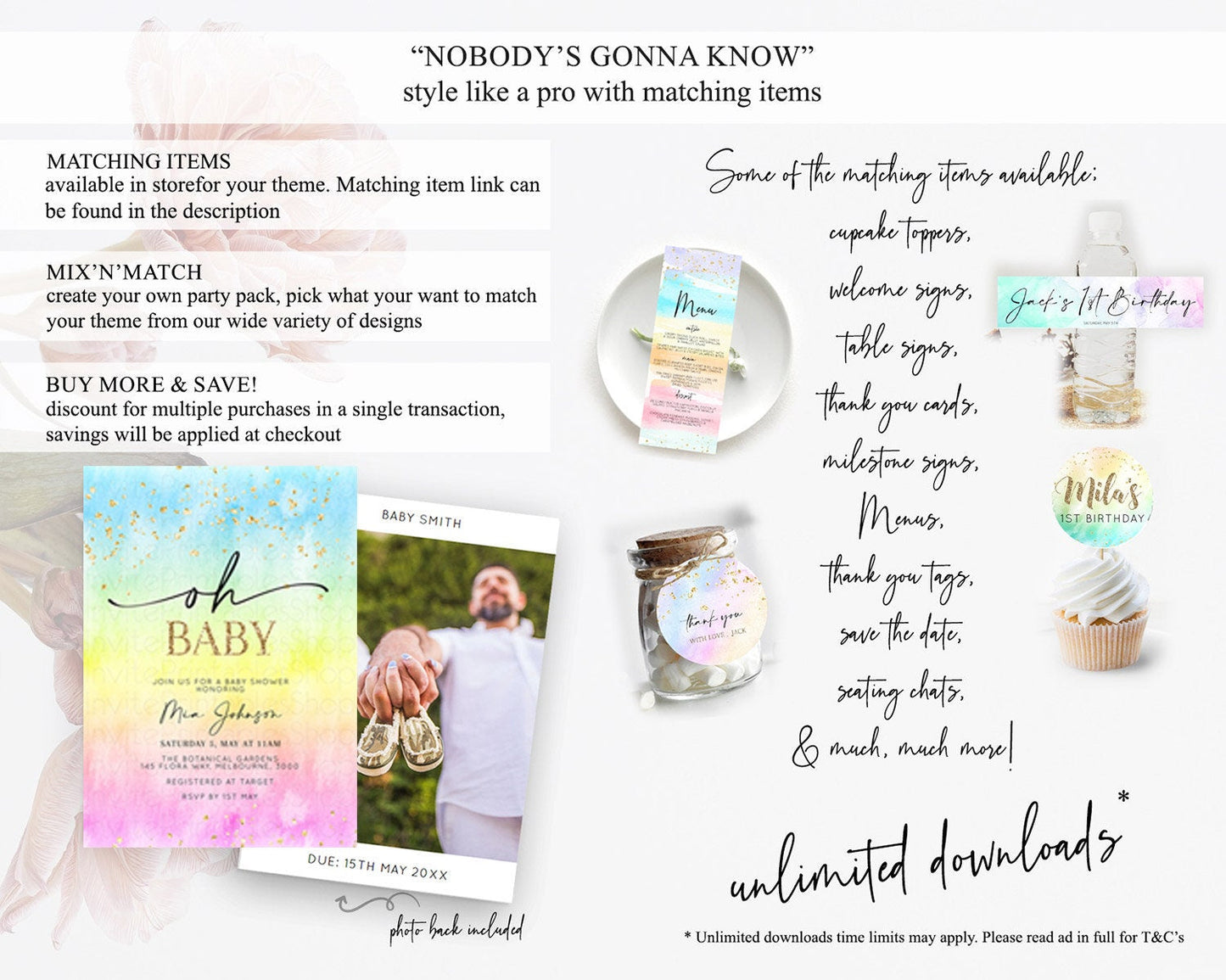 Pastel Baby Shower Invitation Rainbow Baby Shower Invitation Colorful Pastel Watercolor Invitation Gold Glitter Sprinkles Ombre D10483