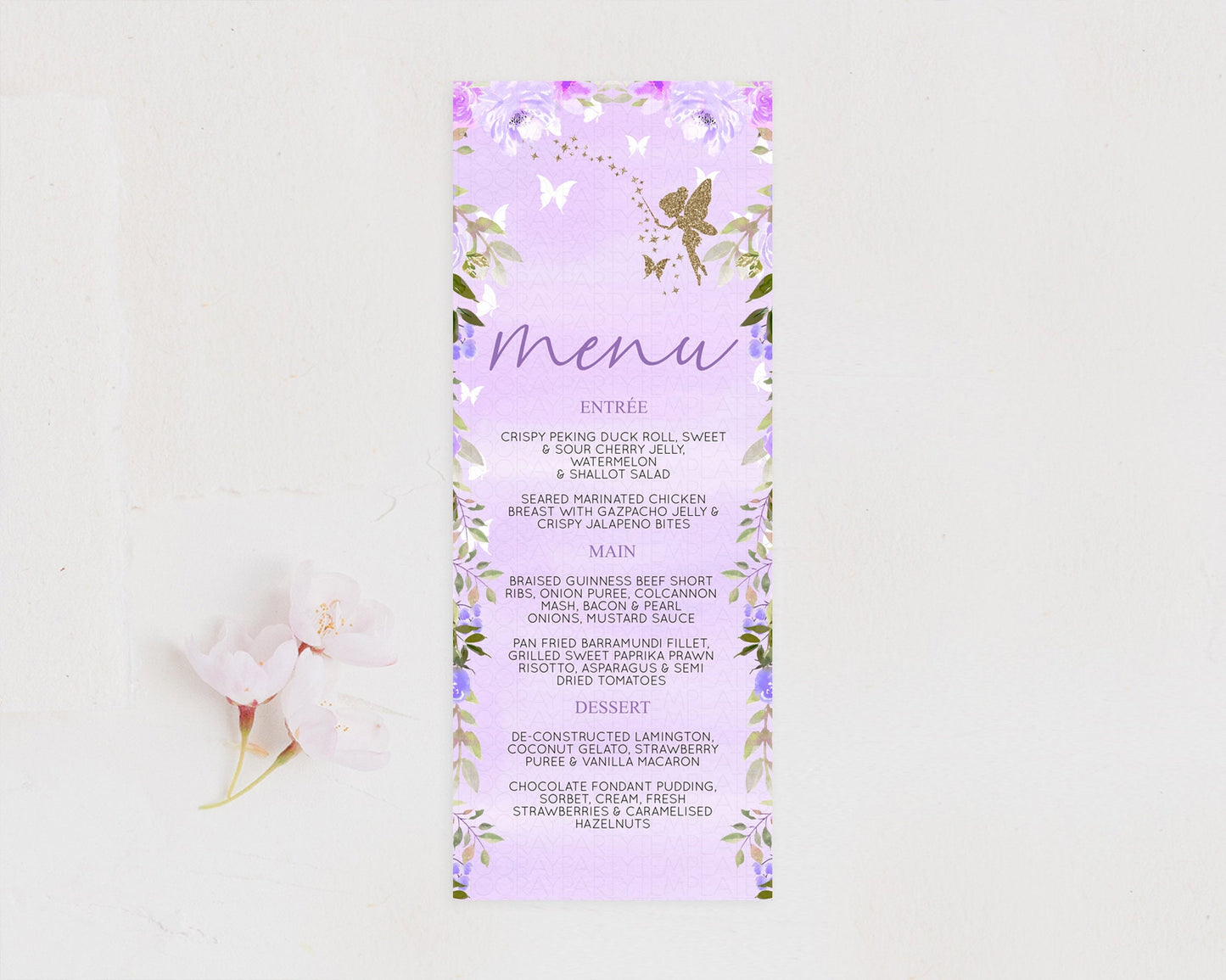 Fairy Menu Fairy Menu Template Enchanted Garden Pastel Floral Butterfly Table Décor Fairy Secret Garden Dinner Dessert Food Menu D10910