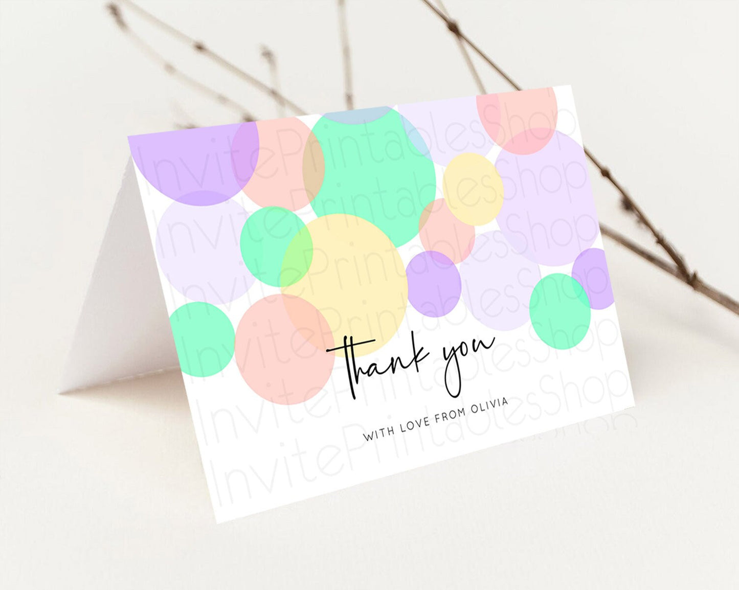 Editable Rainbow Thank You Pastel Thank You Card Pastel Rainbow Birthday Tha