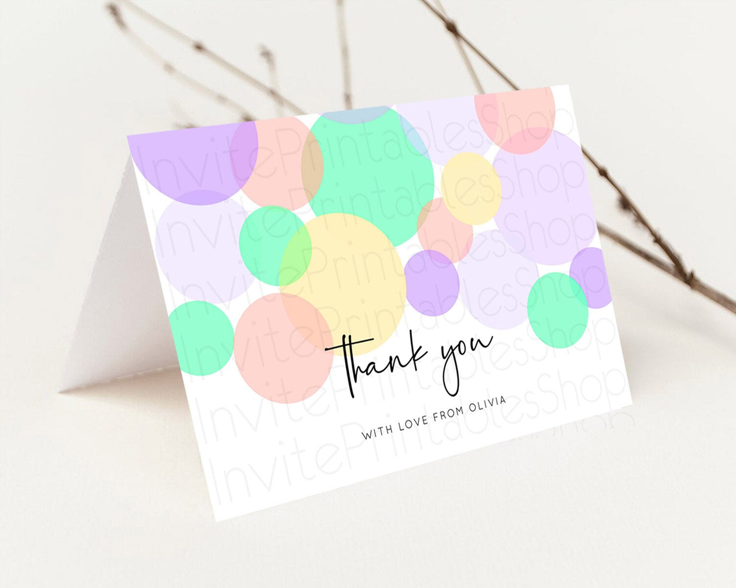 Editable Rainbow Thank You Pastel Thank You Card Pastel Rainbow Birthday Tha