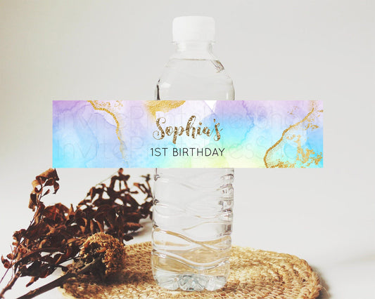 Editable Pastel Water Label Template Pastel Ombre Rainbow Watercolor Colorfu