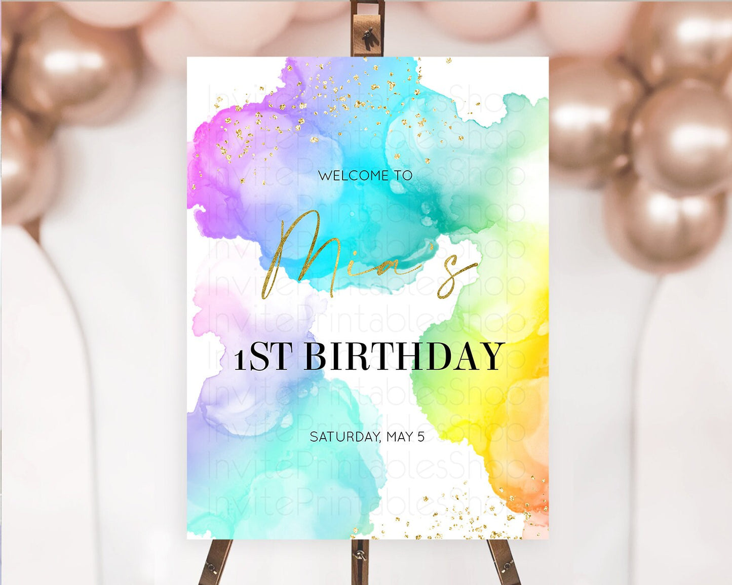 Pastel Welcome Sign Pastel Rainbow Welcome Sign Colorful Rainbow Confetti Watercolor Glitter Pastel First Birthday Welcome Sign D10213