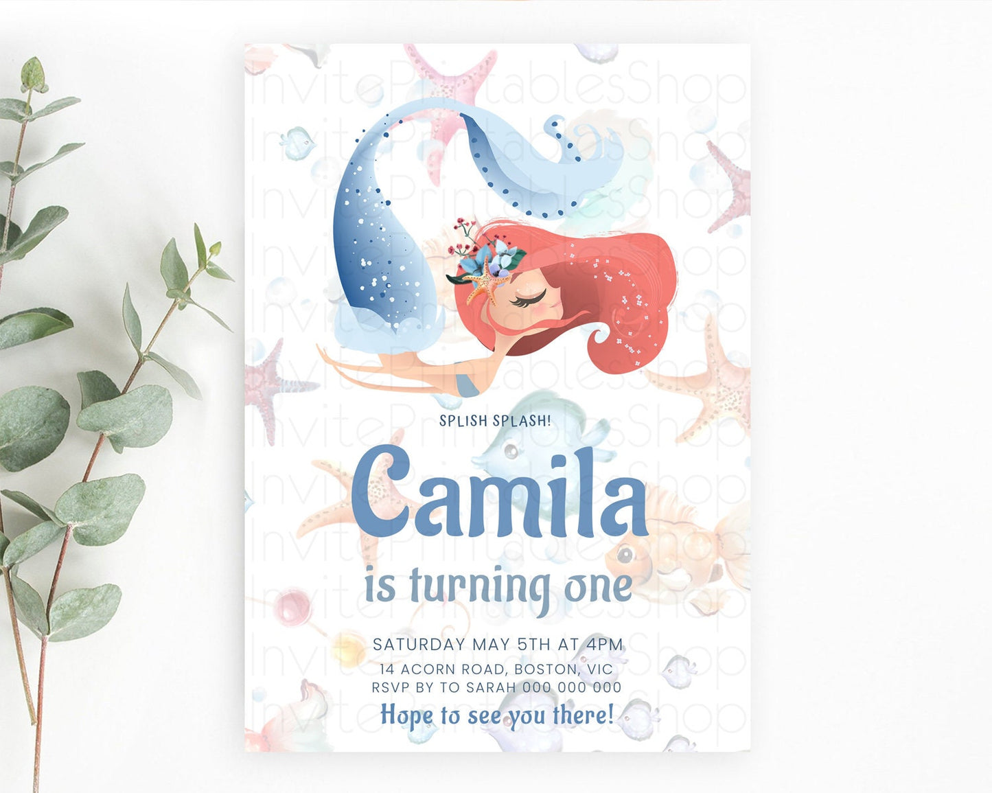 Editable Mermaid Birthday Invitation Mermaid Invitation Rainbow Fish Under T