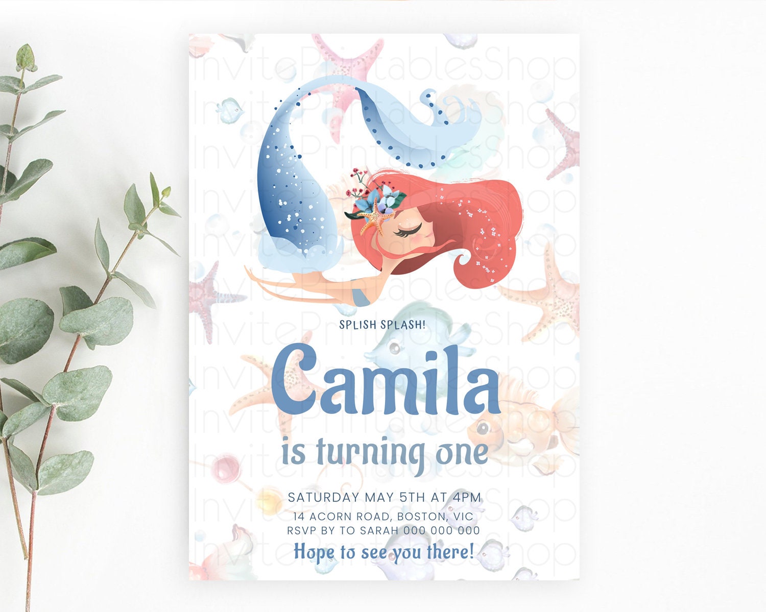 Editable Mermaid Birthday Invitation Mermaid Invitation Rainbow Fish Under T