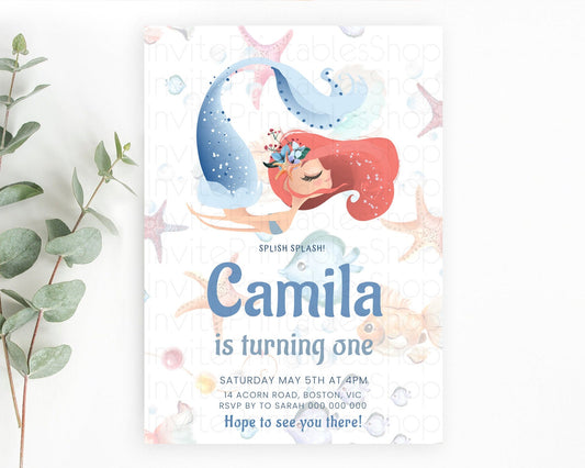 Editable Mermaid Birthday Invitation Mermaid Invitation Rainbow Fish Under T