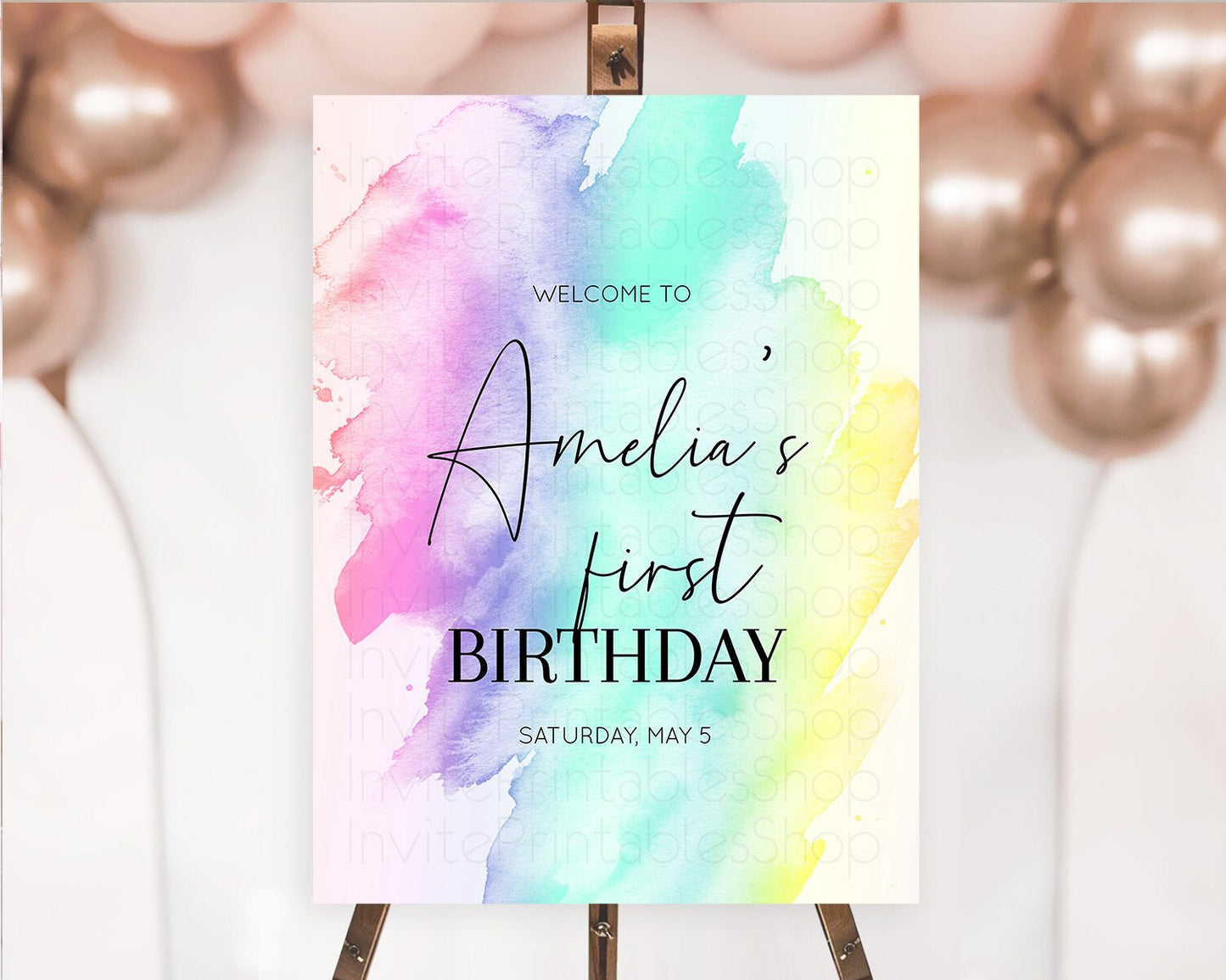 Pastel Welcome Sign Pastel Rainbow Welcome Sign Colorful Rainbow Confetti Watercolor Glitter Pastel First Birthday Welcome Sign D10231