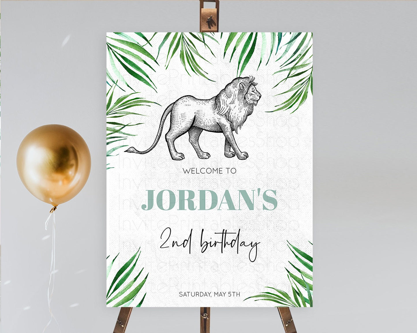 Lion Welcome Sign Lion Welcome Board Lion Party Welcome Poster Dried Palm Fern Safari Party Decor Lion First Birthday Welcome Sign D10845