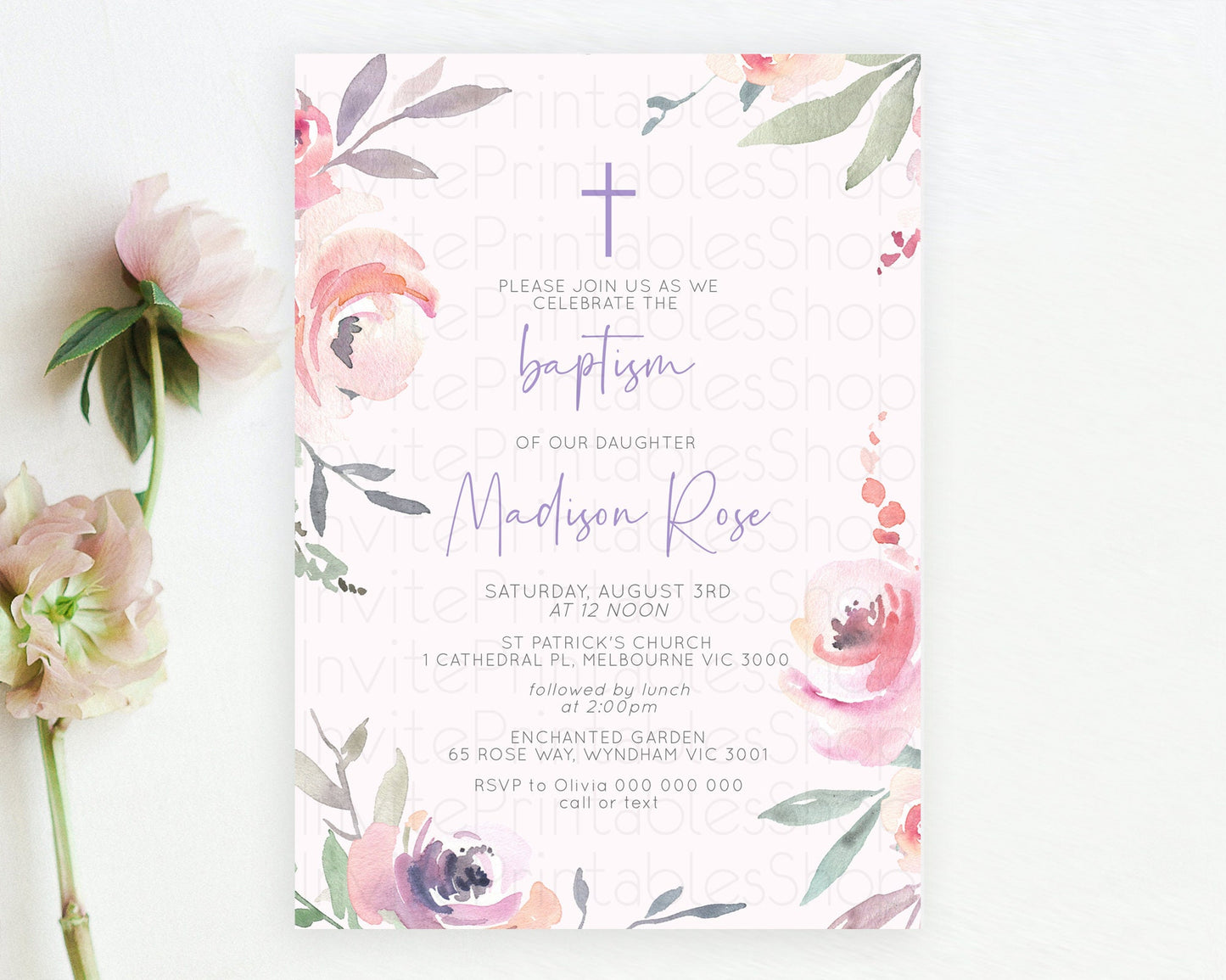 Secret Garden Baptism Invitation Wildflower Baptism Birthday Invite Pastel Flowers Christening Invite Enchanted Garden Boho Floral  D10198