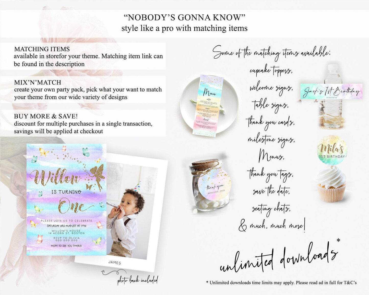 Pastel Fairy Birthday Invitation Pastel Butterflies Fairy Birthday Invitation Rainbow Ombre Watercolor 1st 2nd Birthday Invitation D23311