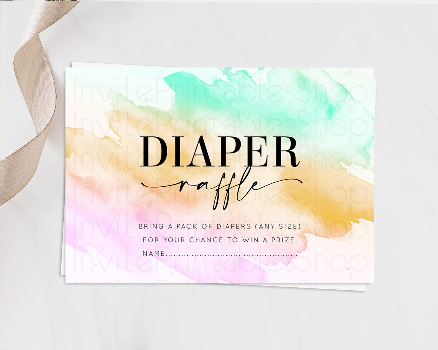 Pastel Diaper Raffle Card Pastel Rainbow Diaper Raffle Insert Colorful Ombre Watercolor Diaper Ticket Confetti Glitter Raffle Game D10962