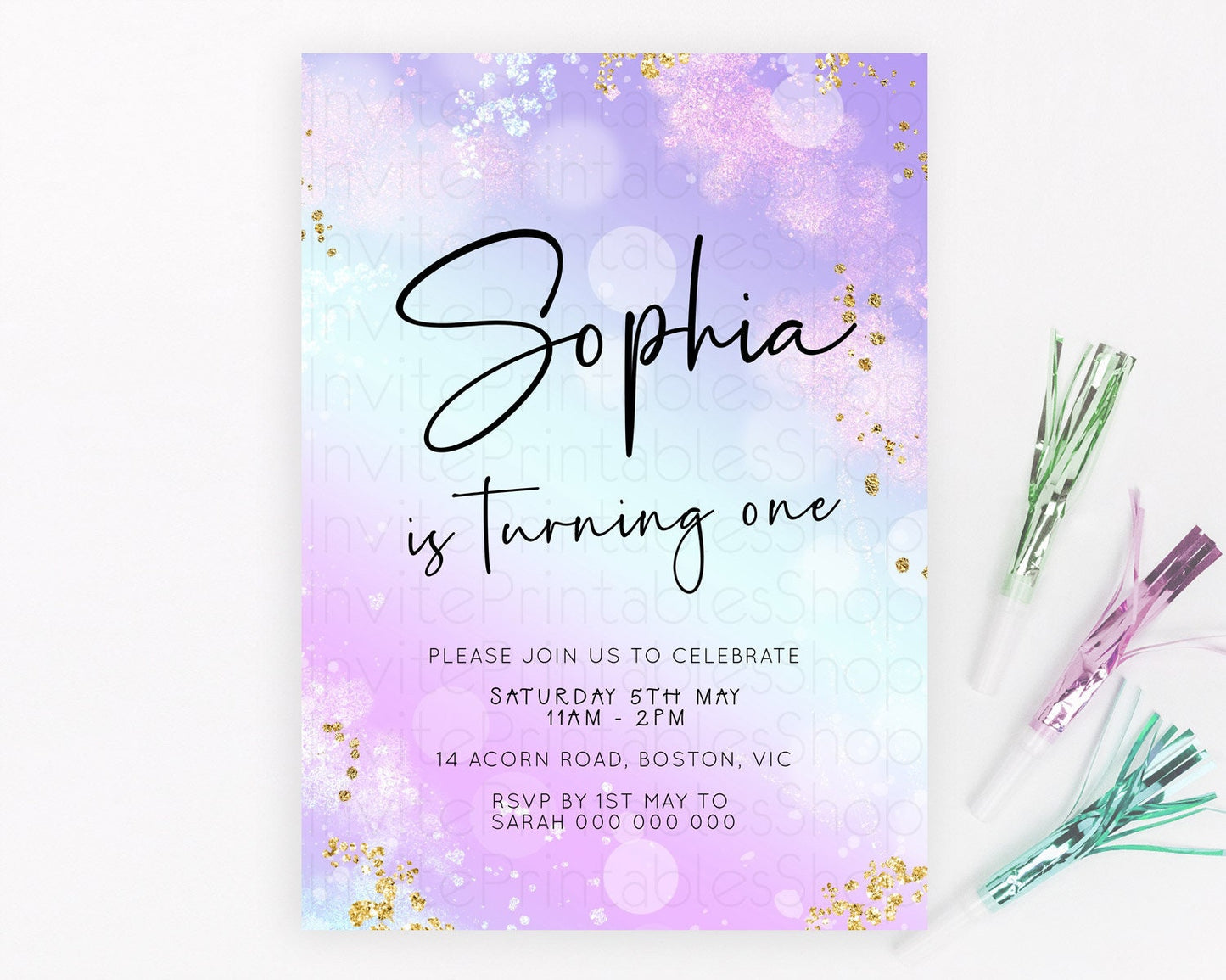 Editable Pastel Birthday Invitation Ombre Watercolor Birthday Invitation Gli