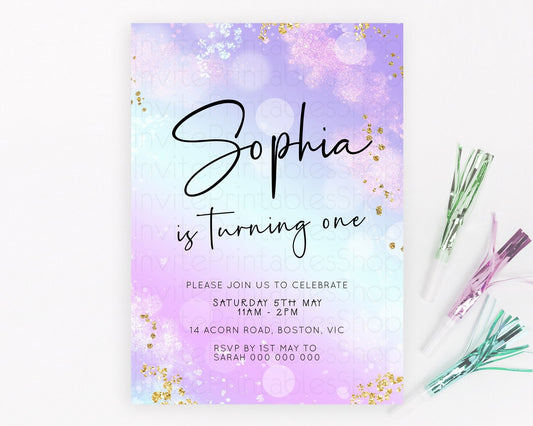 Editable Pastel Birthday Invitation Ombre Watercolor Birthday Invitation Gli