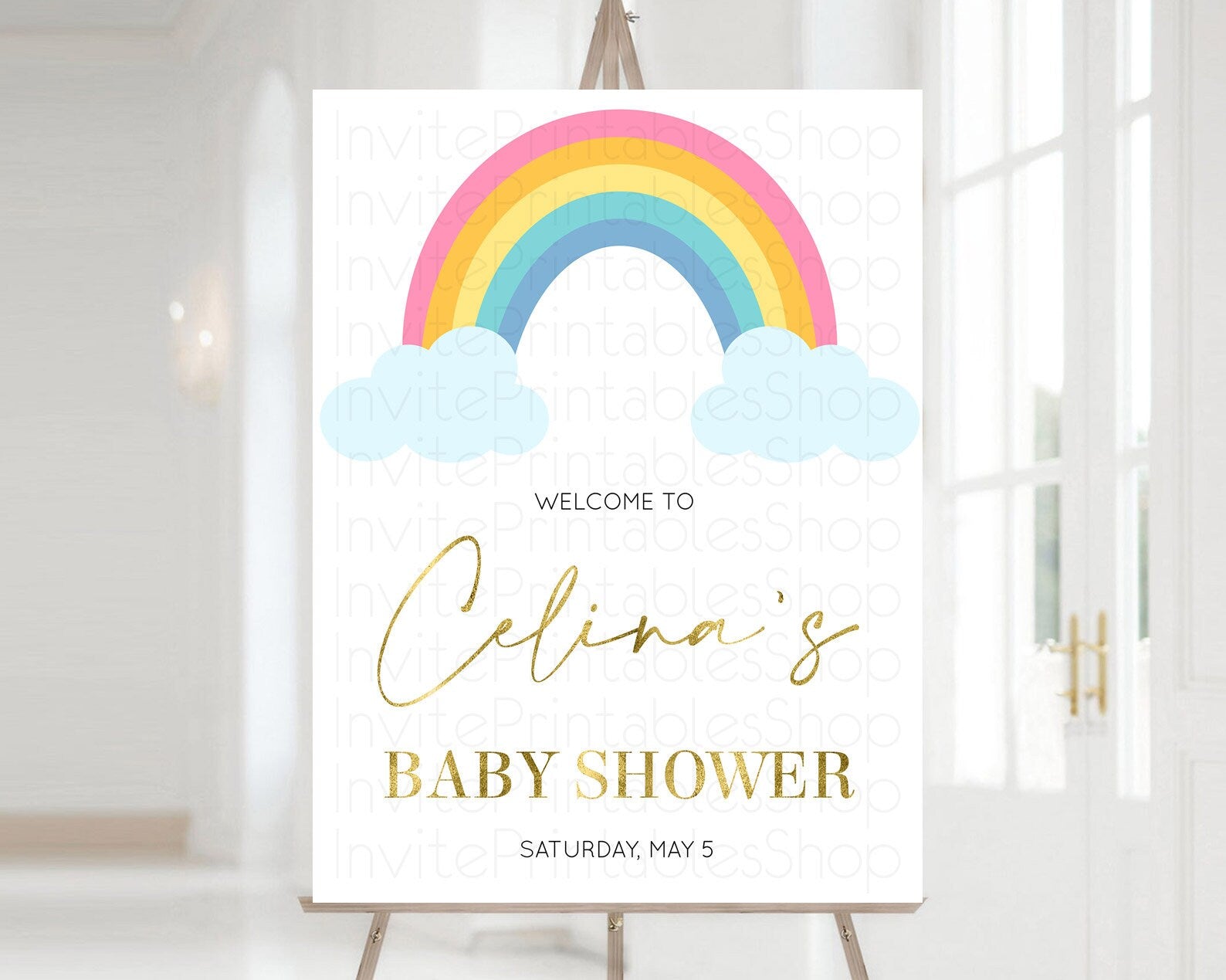 Editable Pastel Rainbow Baby Shower Welcome Sign Boho Rainbow Welcome Board