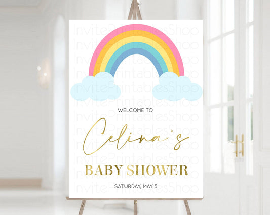 Editable Pastel Rainbow Baby Shower Welcome Sign Boho Rainbow Welcome Board