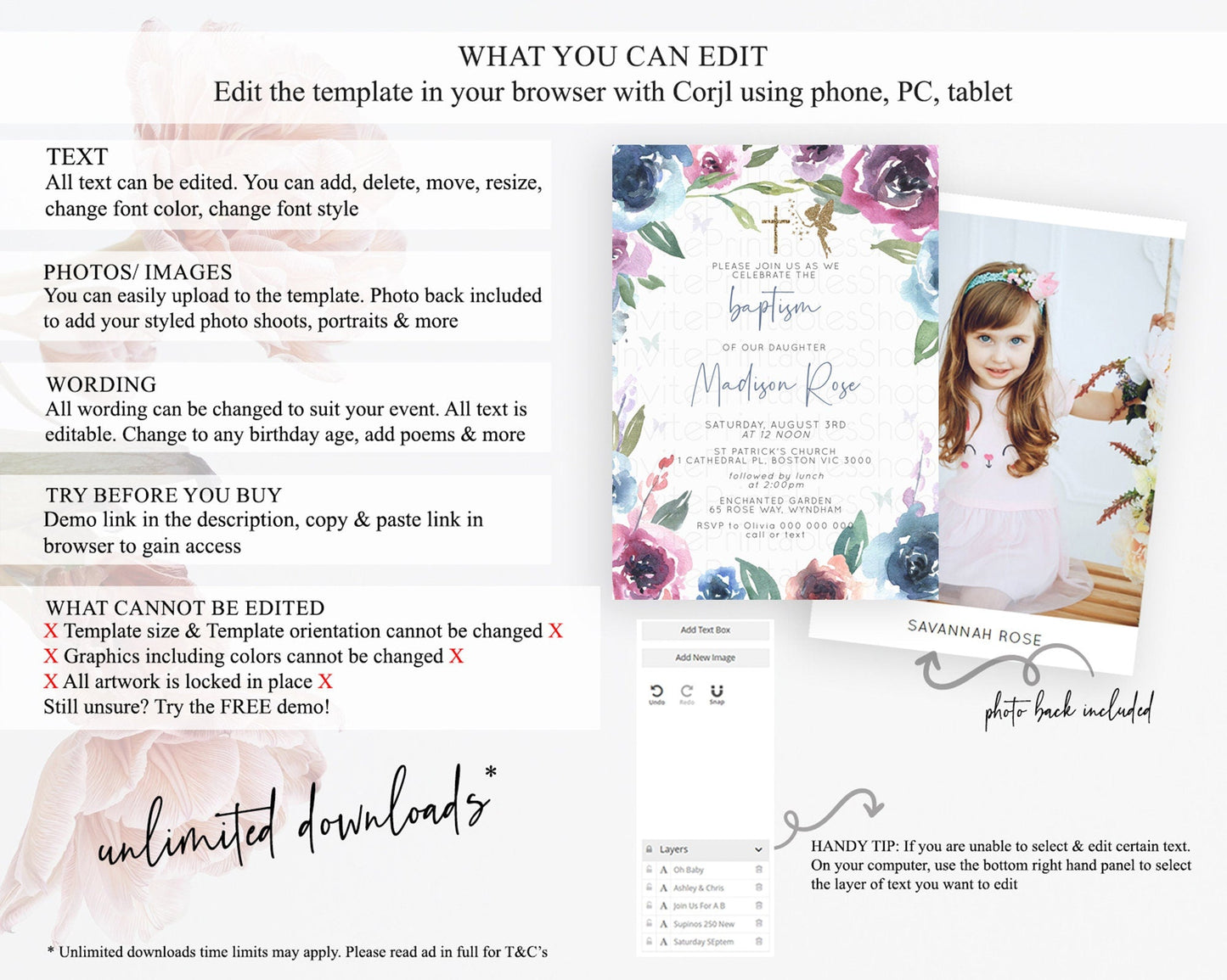 Fairy Baptism Invitation Fairy Baptism 1st Birthday Invitation Enchanted Secret Garden Christening Invite Pastel Floral Butterfly D10188