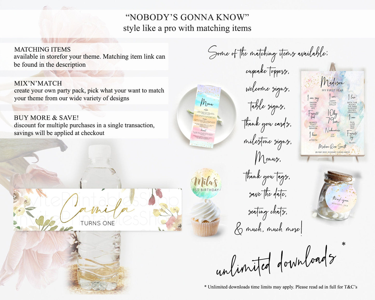 Wildflower Water Label Template Secret Garden Water Label Pastel Floral Garden Party Decor Boho Flowers Birthday Baby Shower Wedding D10202