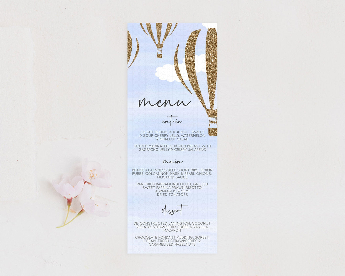 Hot Air Balloon Menu Hot Air Balloon Menu Template Hot Air Balloon Table Decor Adventure Awaits Dinner Dessert Party Food Menu D10333