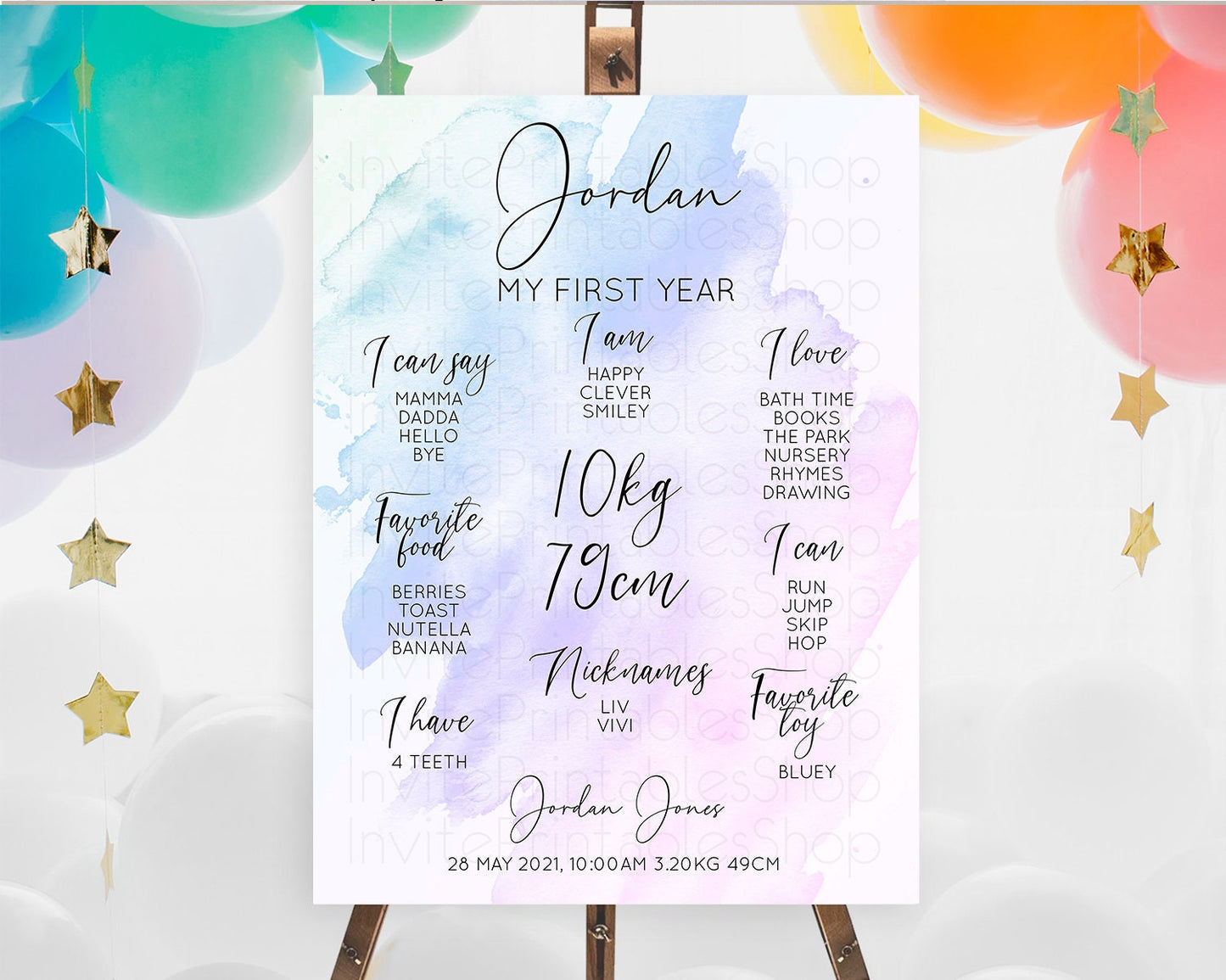 Purple First Birthday Milestone Poster Purple Watercolor Milestone Board Pastel Purple Watercolor Splash Milestone Sign 1st Birthday D10165