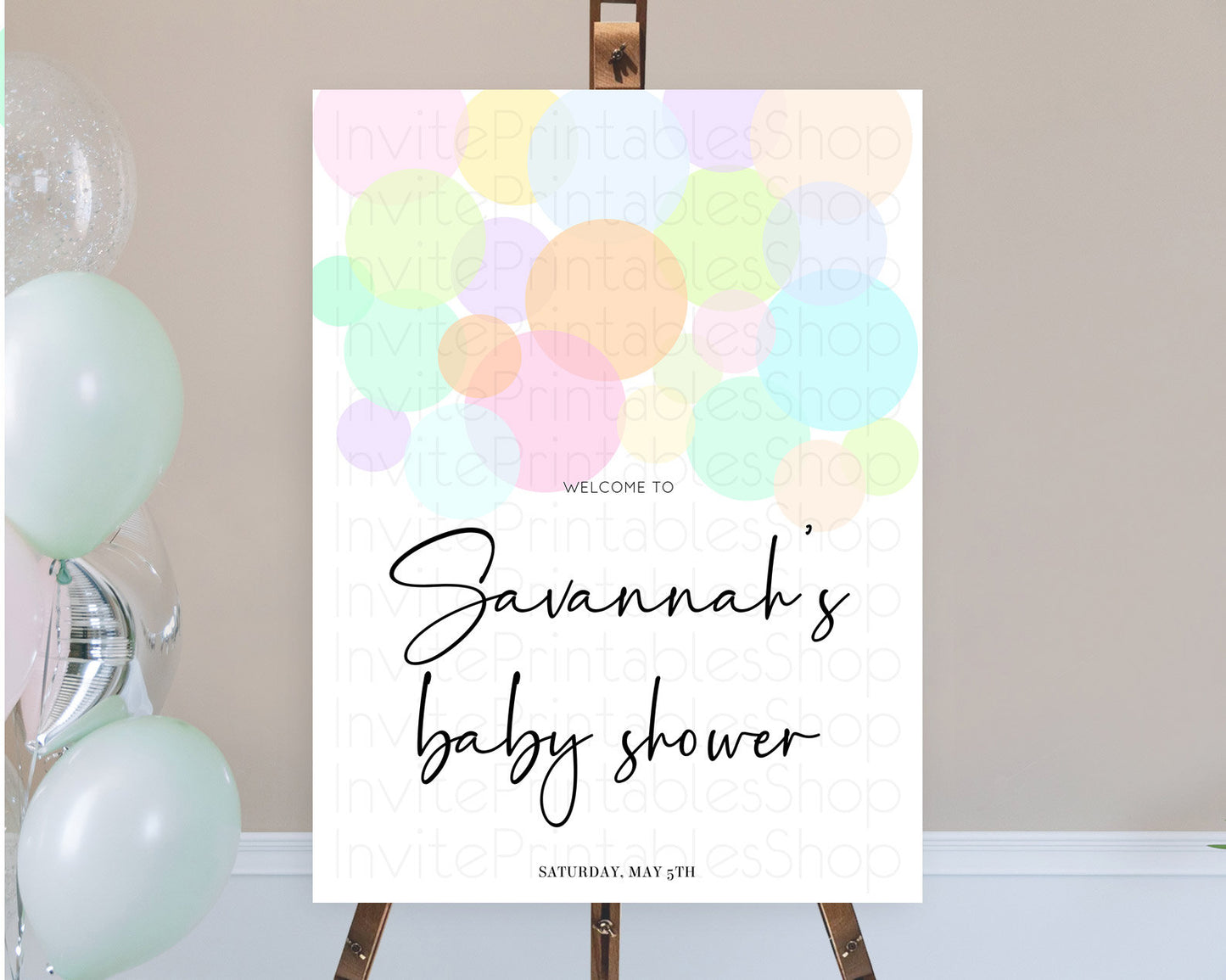 Rainbow Baby Shower Welcome Sign Pastel Welcome Board Pastel Rainbow Confetti Welcome Sign Colorful Bubbles Pastel Welcome Sign D10226