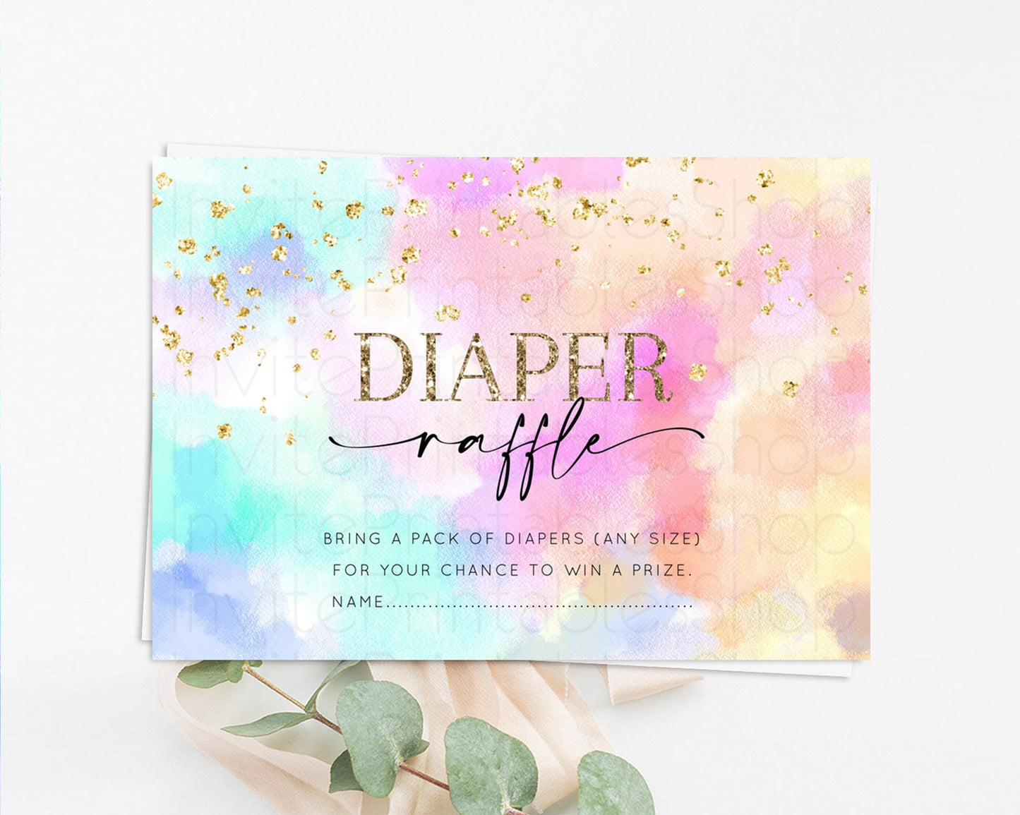 Pastel Diaper Raffle Card Pastel Rainbow Diaper Raffle Insert Colorful Ombre Watercolor Diaper Ticket Confetti Glitter Raffle Game D10667