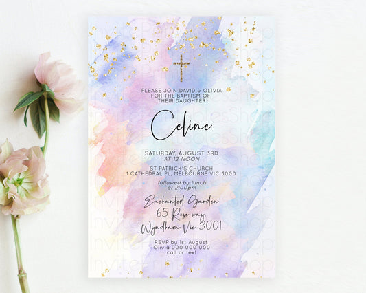 Editable Pastel Baptism Invitation Pastel Colors Watercolor Baptism 1st Birt