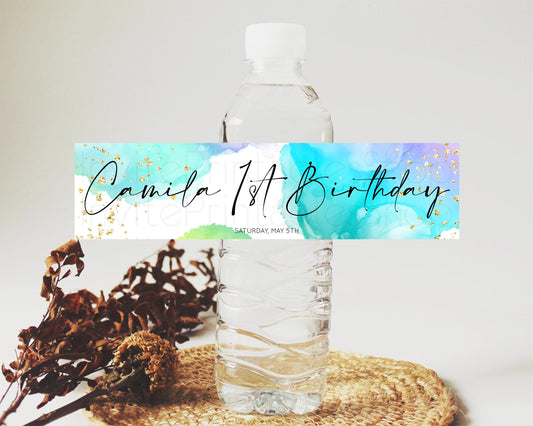 Editable Pastel Water Label Template Pastel Ombre Rainbow Watercolor Colorfu