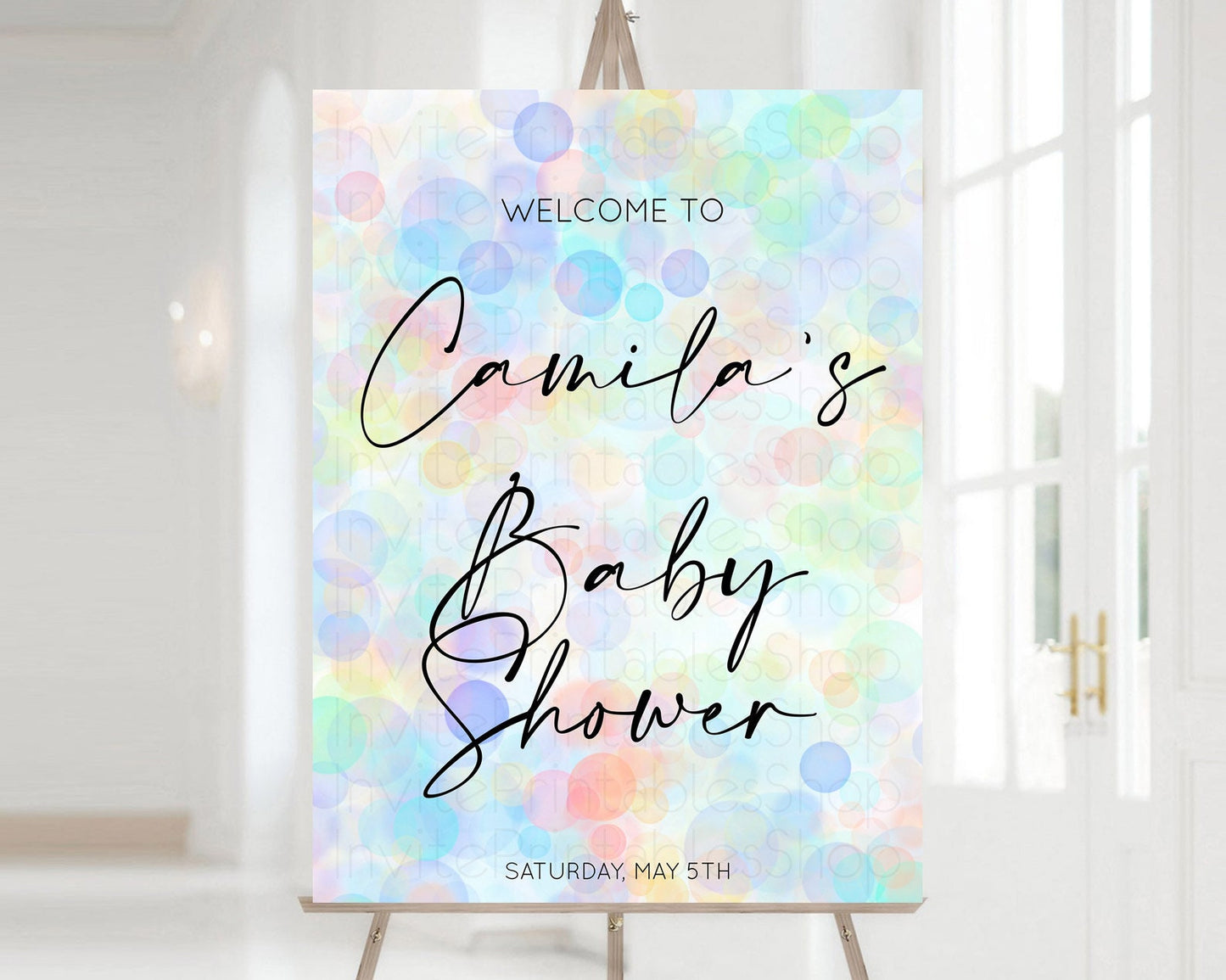 Pastel Baby Shower Welcome Sign Bubble Bath Baby Shower Party Rainbow Welcome Board Pastel Bubbles Colorful Confetti Welcome Poster D10446