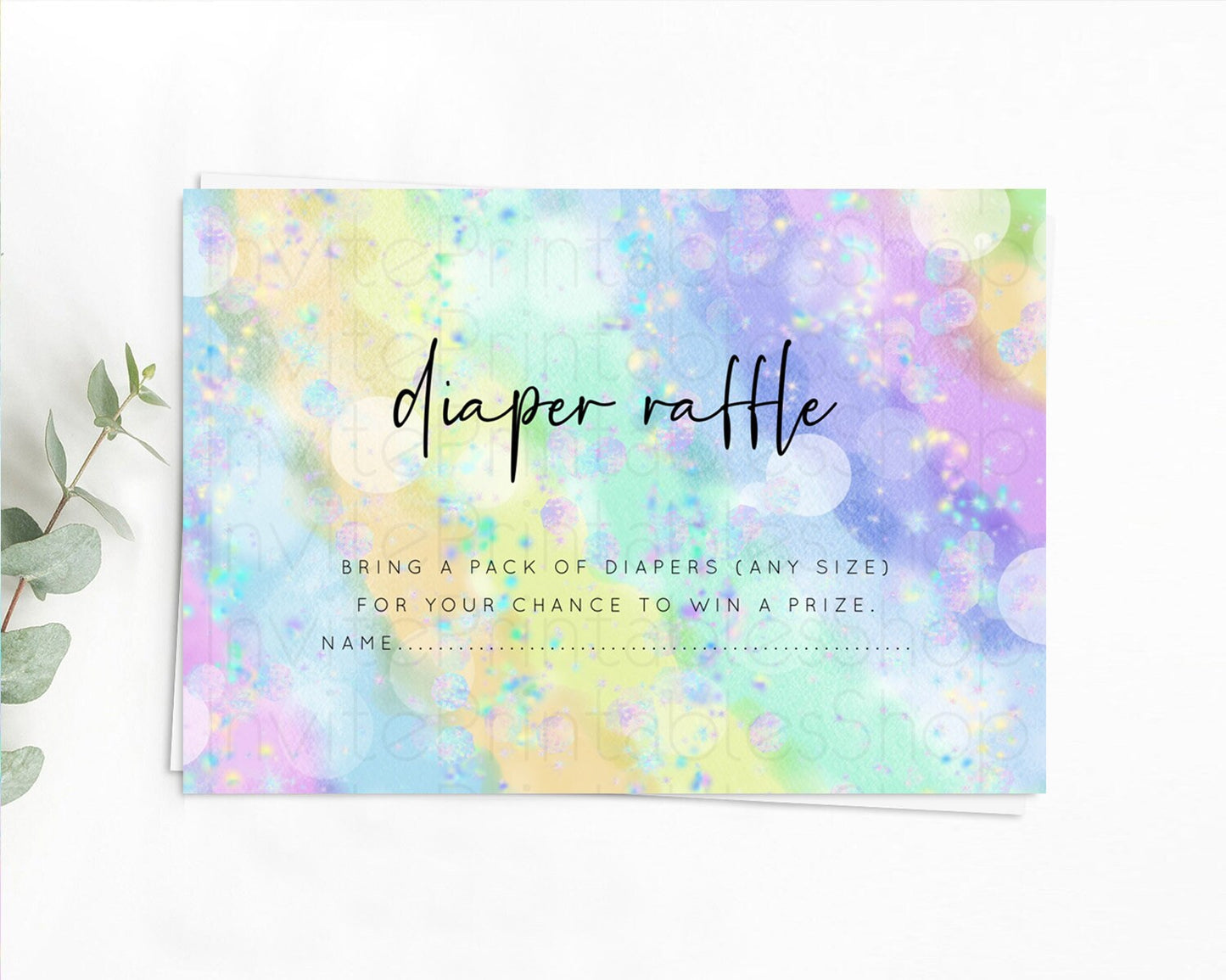 Rainbow Diaper Raffle Card Pastel Diaper Insert Colorful Pastel Watercolor Ombre Diaper Ticket Iridescent Sprinkles Raffle Game D10689