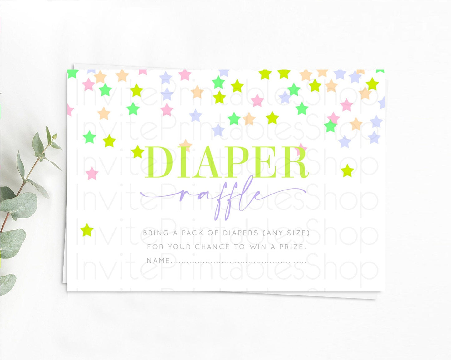 Pastel Star Diaper Raffle Card Shooting Star Diaper Raffle Insert Twinkle Little Star Diaper Ticket Rainbow Confetti Raffle Game D10396