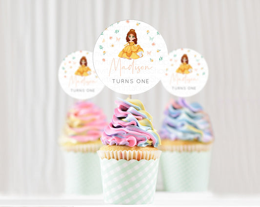 Princess Cupcake Toppers Castle Cupcake Toppers Royal Princess Décor Fairy Tale Enchanted Castle Pastel Floral Garden Table Number  D10890