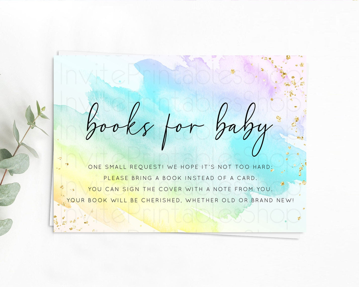 Pastel Books For Baby Card Pastel Rainbow Book Insert Colorful Ombre Watercolor Book Card Confetti Glitter Baby Book Poem Request D10773