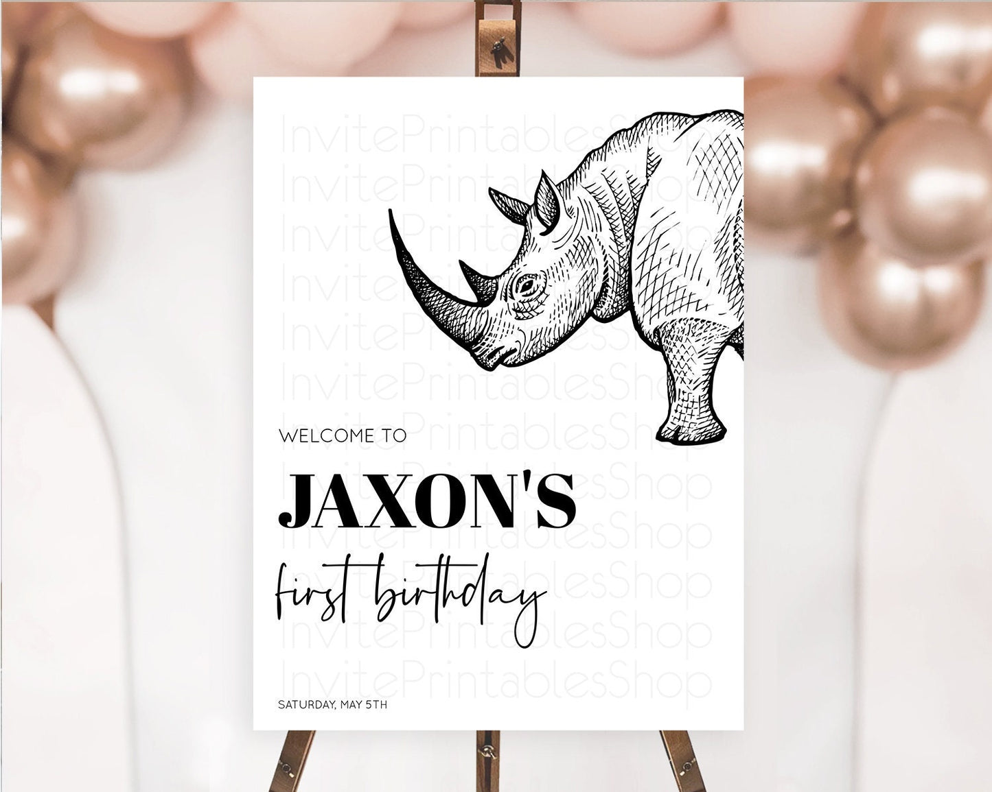 Rhino Welcome Sign Rhino Welcome Board Rhino Welcome Poster Dried Palm Fern Safari Party Decor Rhino First Birthday Welcome Sign D10253