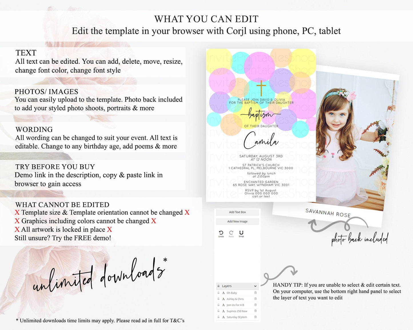 Pastel Baptism Invitation Pastel Confetti Baptism 1st Birthday Invitation Colorful Rainbow Confetti Bubbles Christening Invitation D10407
