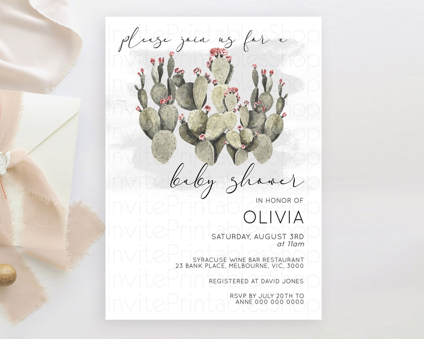 Prickly Pear Baby Shower Invitation Prickly Pear Invitation Cactus Watercolor Invitation Tropical Fiesta Baby Shower Invites D11015