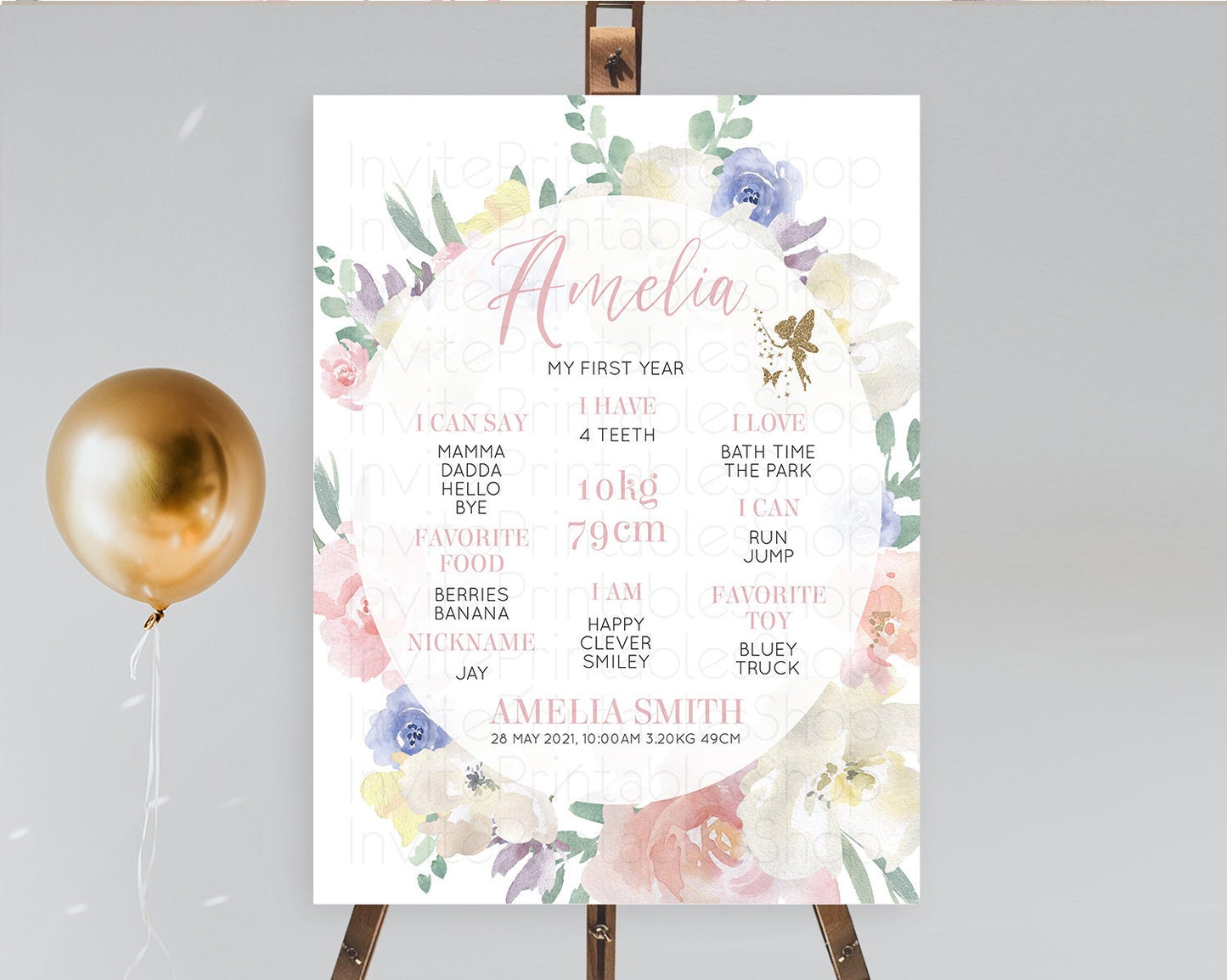 Fairy First Birthday Milestone Poster Fairy Secret Garden Milestone Board Enchanted Garden Pastel Floral Butterfly 1st Birthday Sign D10852