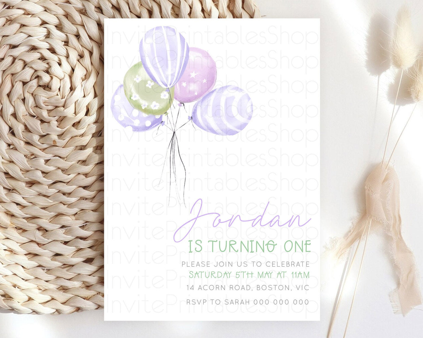 Editable Balloon Birthday Invitation Pastel Birthday Invitation Pastel Ballo