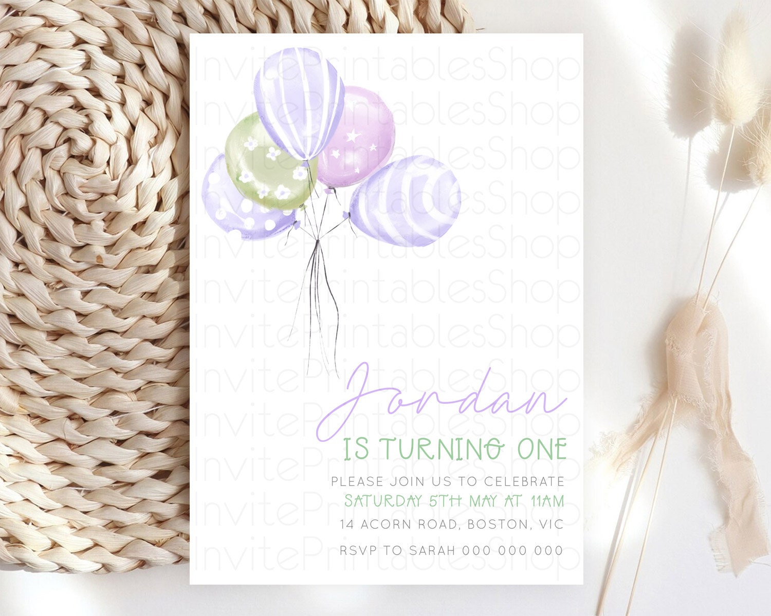 Editable Balloon Birthday Invitation Pastel Birthday Invitation Pastel Ballo