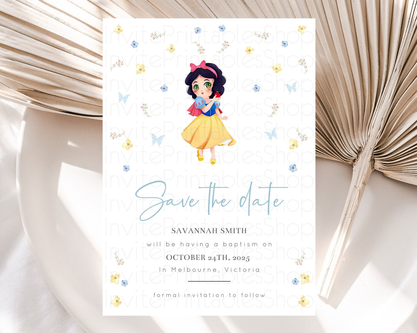 Princess Save The Date Template Secret Garden Enchanted Castle Pastel Floral Royal Party For 1st Birthday Baptism Baby Shower D10353