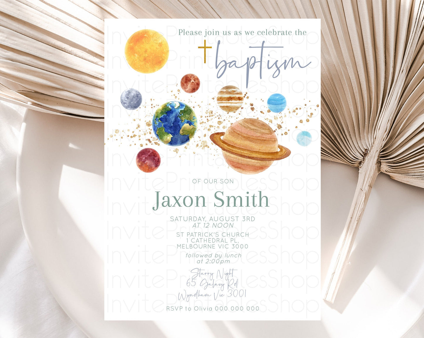 Space Baptism Invitation Space Baptism 1st Birthday Invitation Sun Planets Milkyway Solar System Christening Invitation D10598