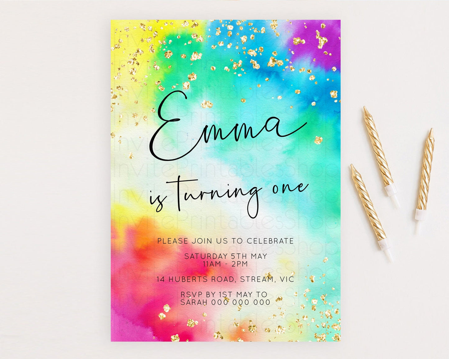 Tie Dye Invitation Rainbow Birthday Invitation Pastel Invitation Colorful Invitation Pastel Rainbow Party 3rd 2nd 1st First Birthday D10462